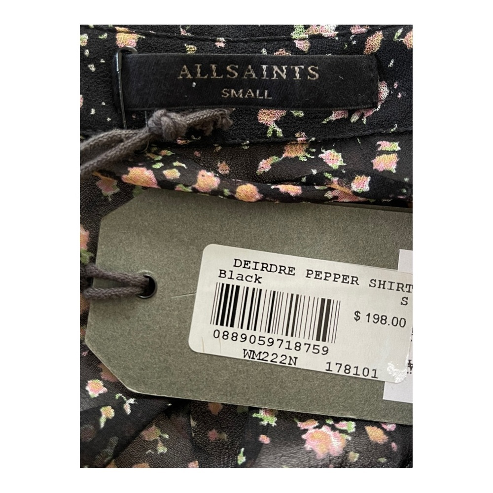 All Saints $198 Diedre Floral Ruffle Tie Semi Sheer Long Tunic Top Size Small - Picture 8 of 10